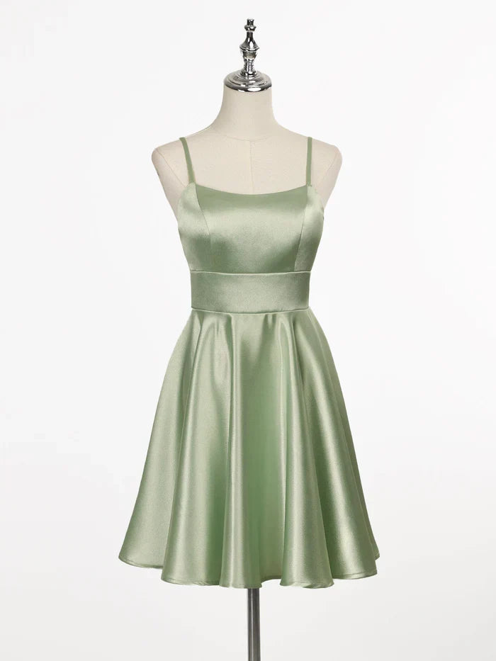 Mint Green Spaghetti Straps Satin Homecoming Dresses Short Party Dress Simple atmospheric beautiful and unique design