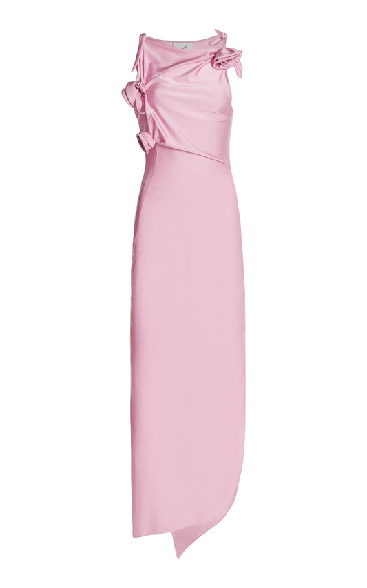 Asymmetric Rosette-Detailed Satin Gown Gentle beautiful and grand