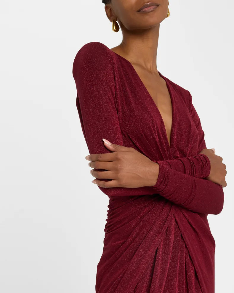Deep V-Neck Shimmer Twist Gown Simple beautiful generous and full of charm
