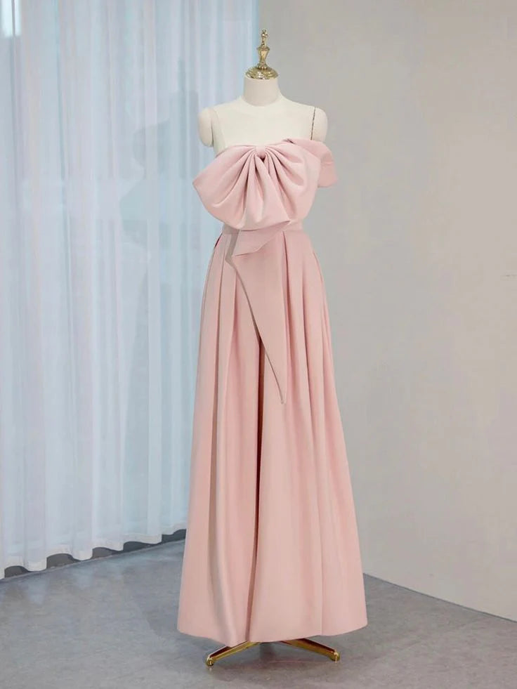 A-Line Satin Pink Long Prom Dress  Pink Long Formal Dress