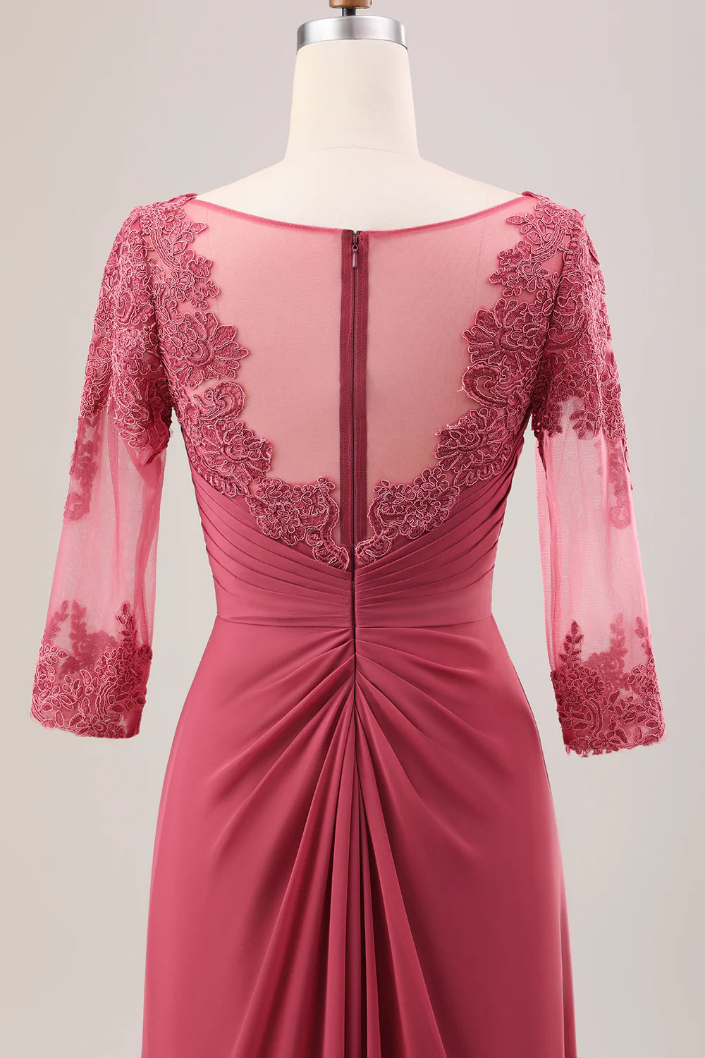 Terracotta A Line Pleated Applique Mother of the Bride Dress With Long Sleeves