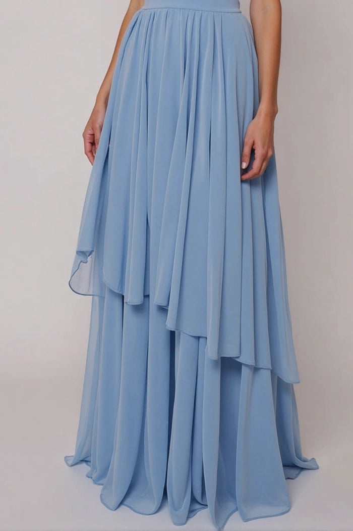 Vacation Party Dress Blue Spaghetti Strap Chiffon Floor-Length Dress