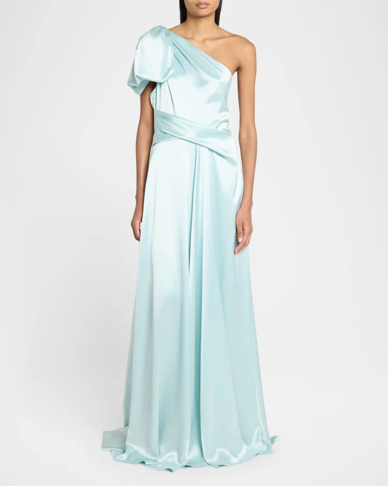 Bow One-Shoulder Crepe Satin Gown Beautiful and charming simple and unique design