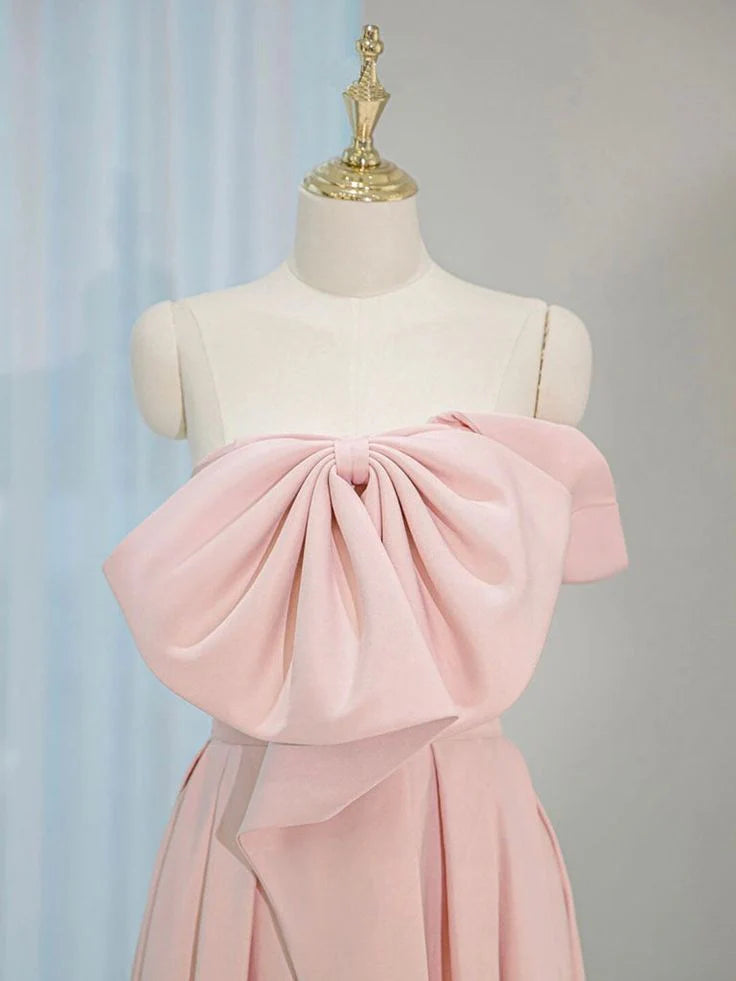 A-Line Satin Pink Long Prom Dress  Pink Long Formal Dress
