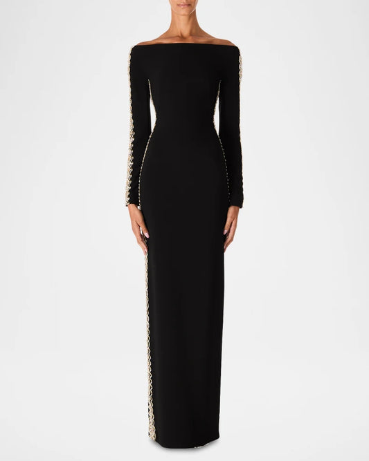 Charisma Crystal Off-The-Shoulder Long-Sleeve Gown Charming and unique design Beautiful