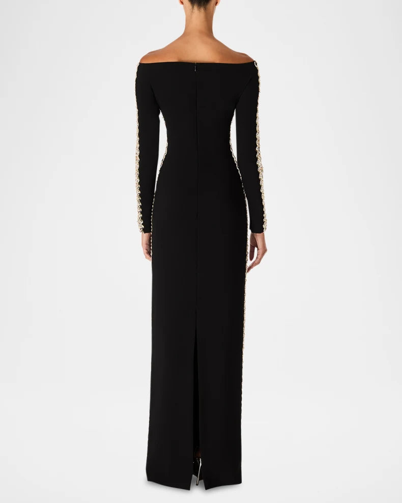 Charisma Crystal Off-The-Shoulder Long-Sleeve Gown Charming and unique design Beautiful