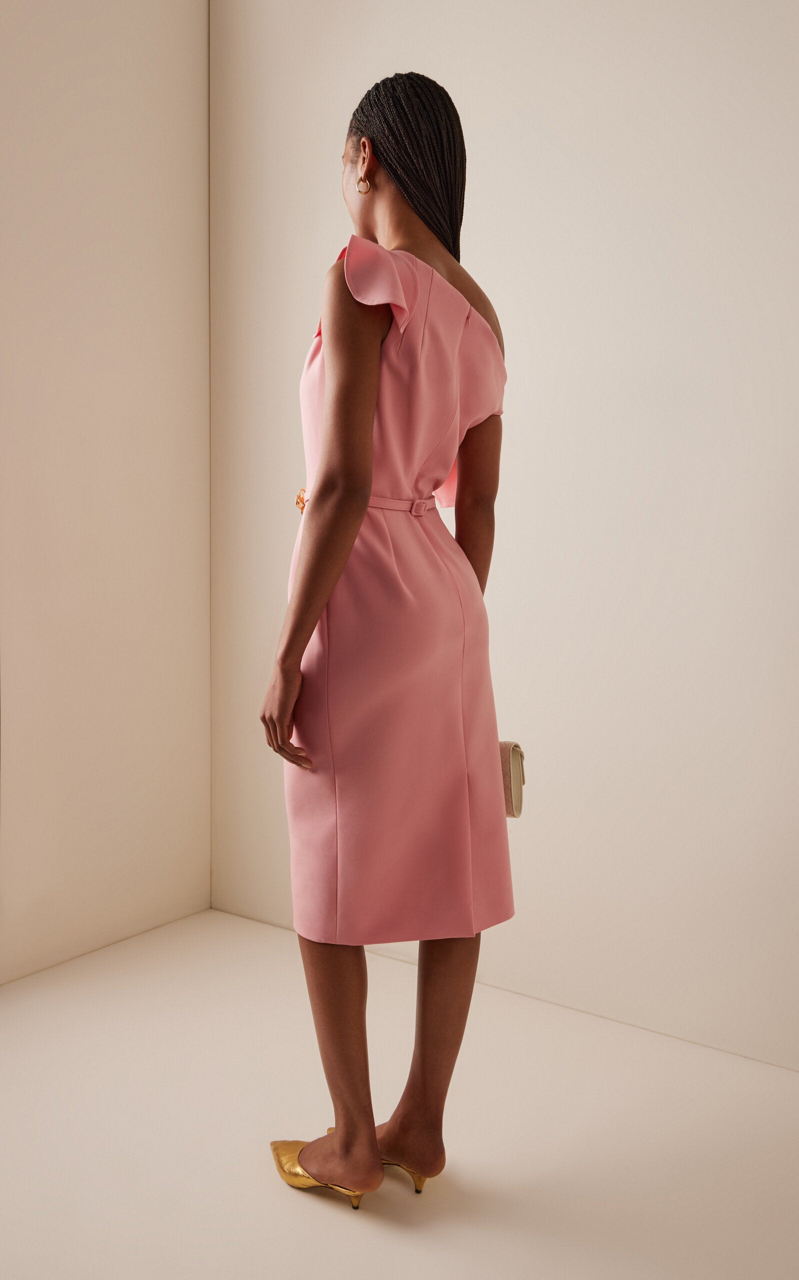 Asymmetric Knotted Wool-Blend Midi Dress Full of charm simple and atmospheric