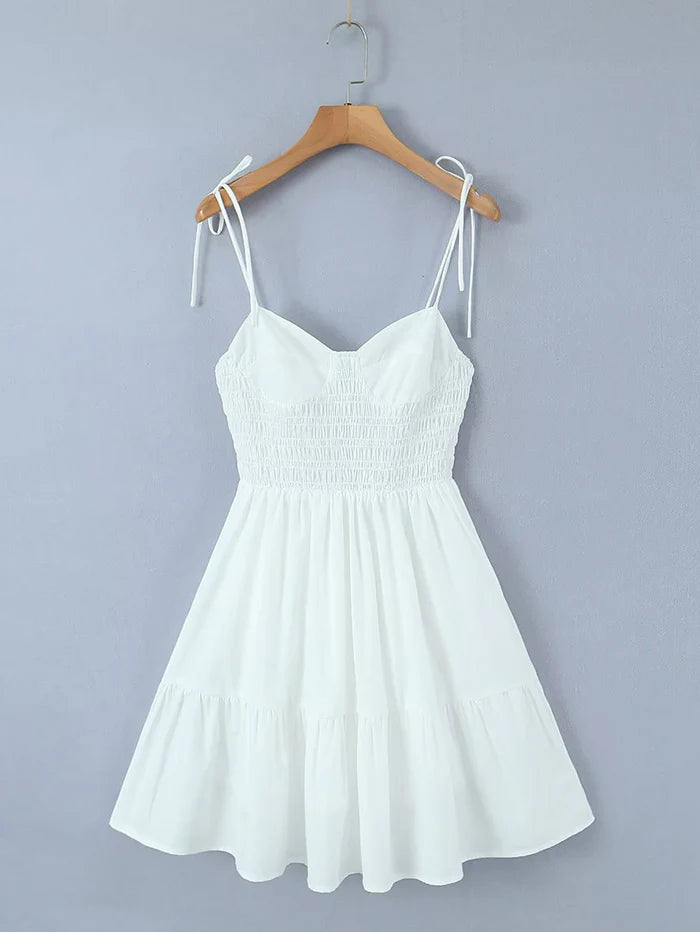 White V Neck Simple Short Graduation Sundress