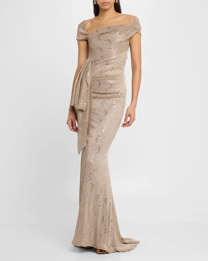 Reo Metallic Drape Mermaid Gown Beautiful and charming simple and unique design