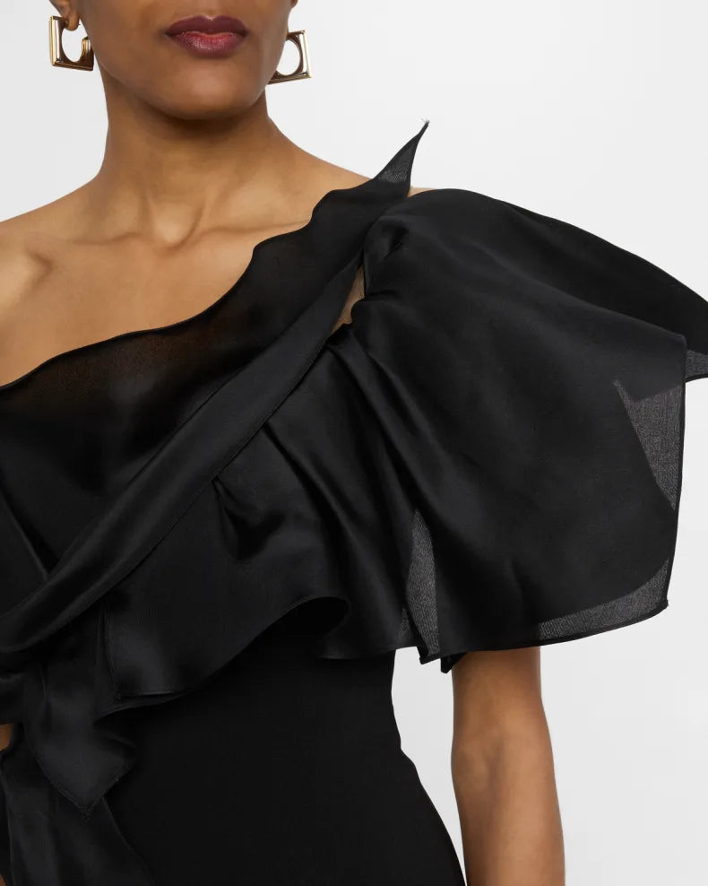 Charming and unique design Beautiful generous simple One-Shoulder Ruffle Stretch Crepe Gown