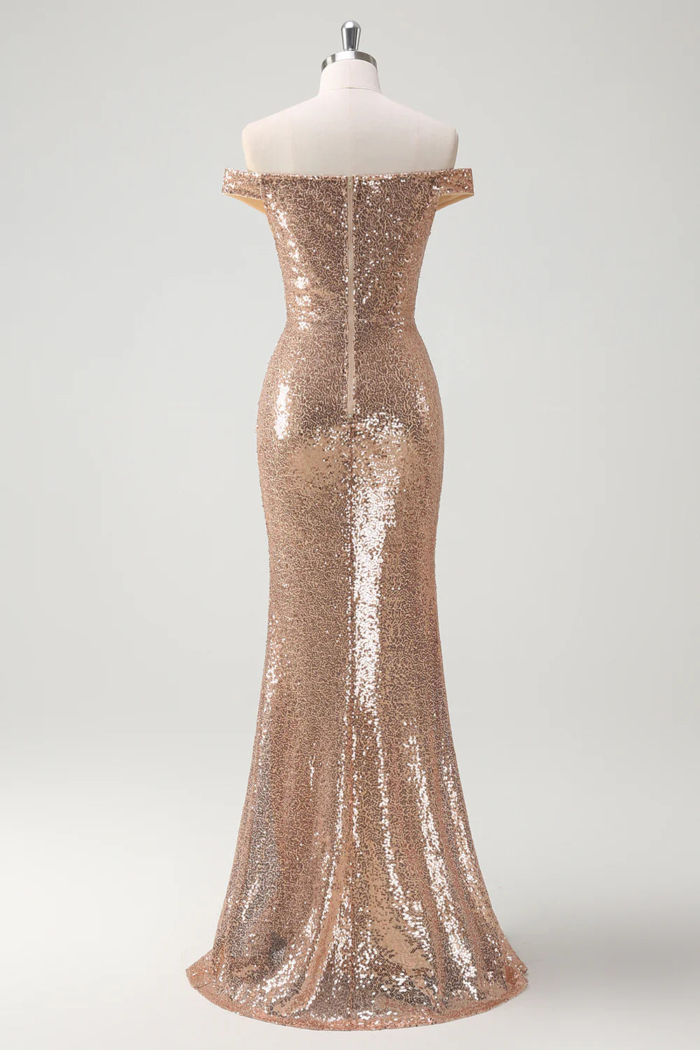 Sparkly Champagne Mermaid Off The Shoulder Sequins Party Dress with Slit