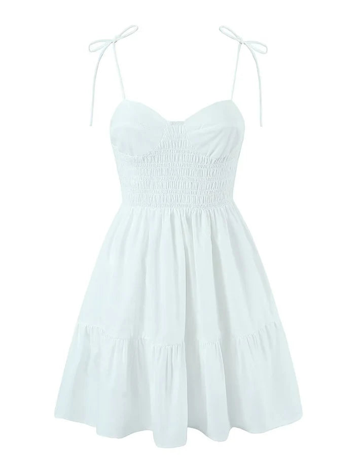 White V Neck Simple Short Graduation Sundress