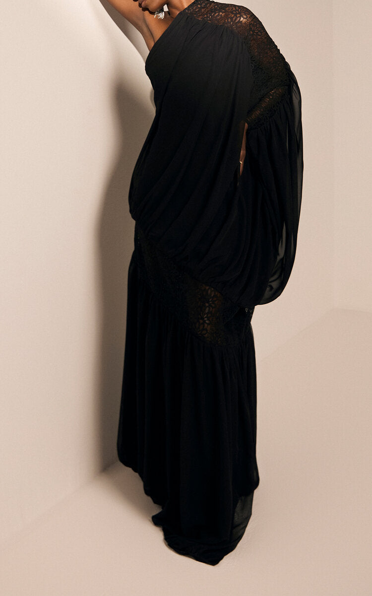 Simple gentle beautiful and grand Single-Shoulder Lace Georgette Dress