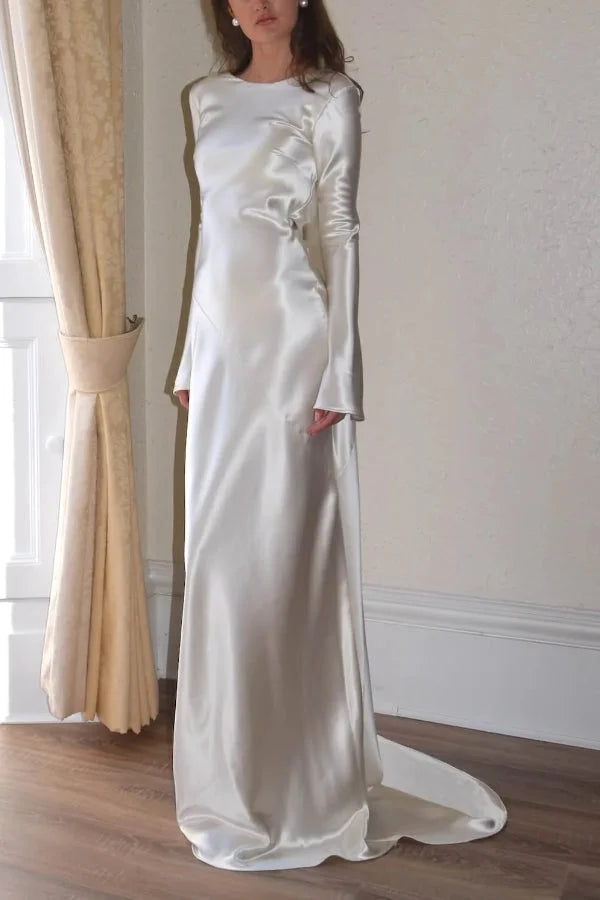 Pearl Eden Satin Back Open Cowl Neck Gown Maxi Dress Simple atmospheric beautiful and unique desi