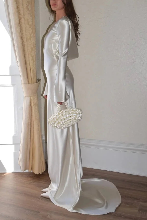 Pearl Eden Satin Back Open Cowl Neck Gown Maxi Dress Simple atmospheric beautiful and unique desi