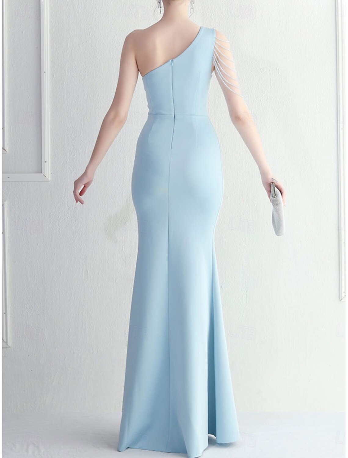 Mermaid Trumpet Quinceanera Dresses Elegant Dress Wedding Wedding Guest Floor Length Sleeveless One Shoulder Polyester with Slit