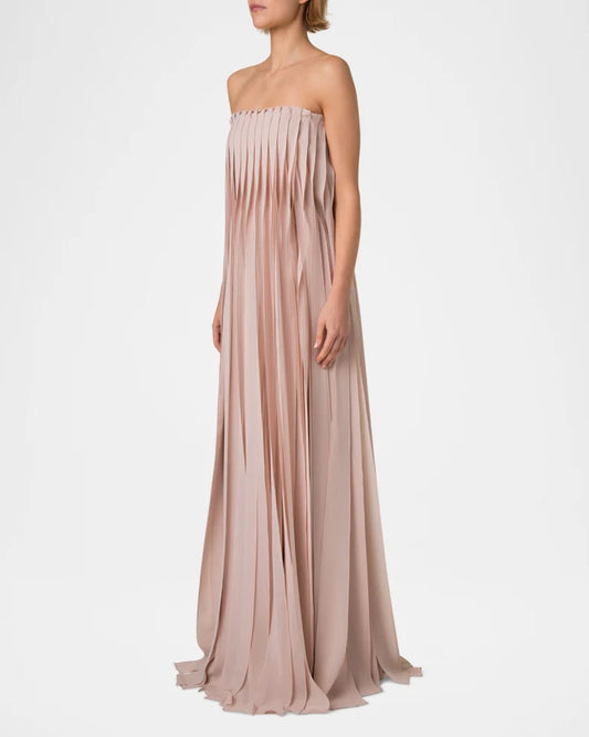 Strapless Silk Georgette Ribbon Gown Charming and unique design Beautiful generous simple