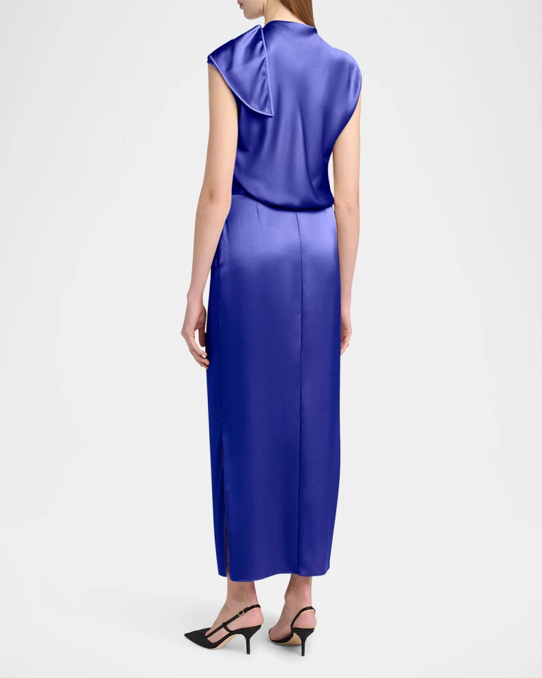 High-Neck Double Silk Satin Gown Beautiful and charming simple and unique design