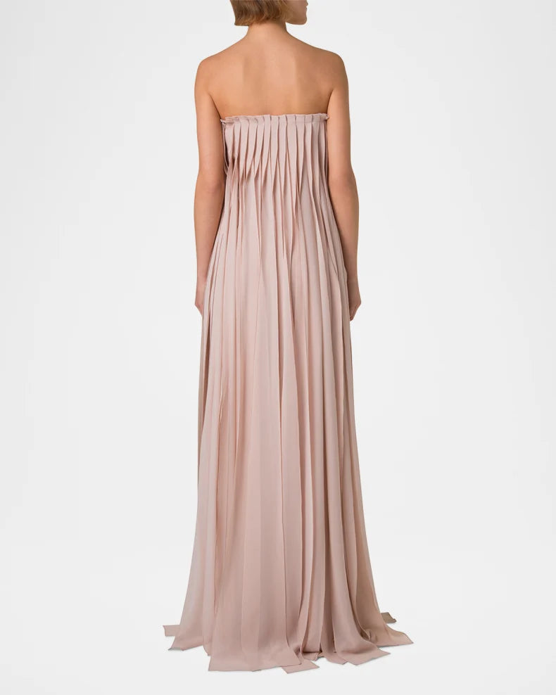 Strapless Silk Georgette Ribbon Gown Charming and unique design Beautiful generous simple