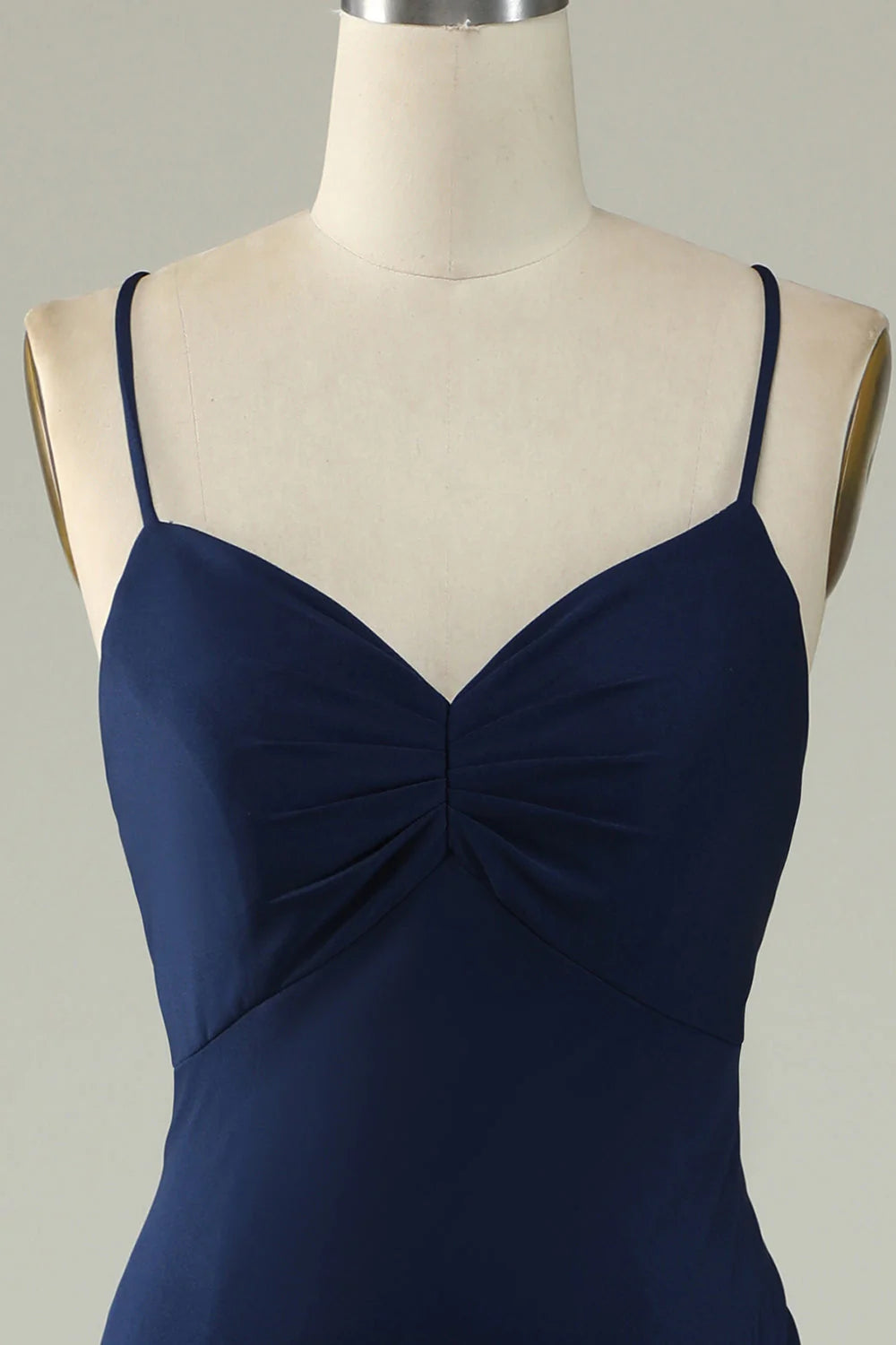 Navy Mermaid Spaghetti Straps Long Prom Dress with Split Front