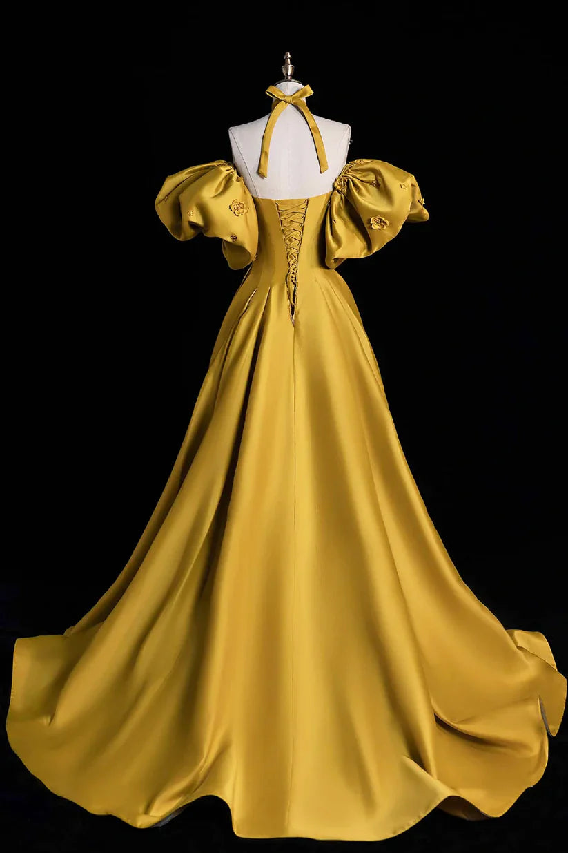 Satin Lace Long Prom Dress Beautiful A-Line Off the Shoulder Evening Party Dress