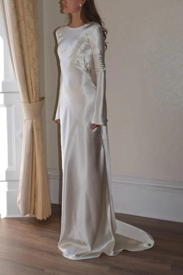 Pearl Eden Satin Back Open Cowl Neck Gown Maxi Dress Simple atmospheric beautiful and unique desi