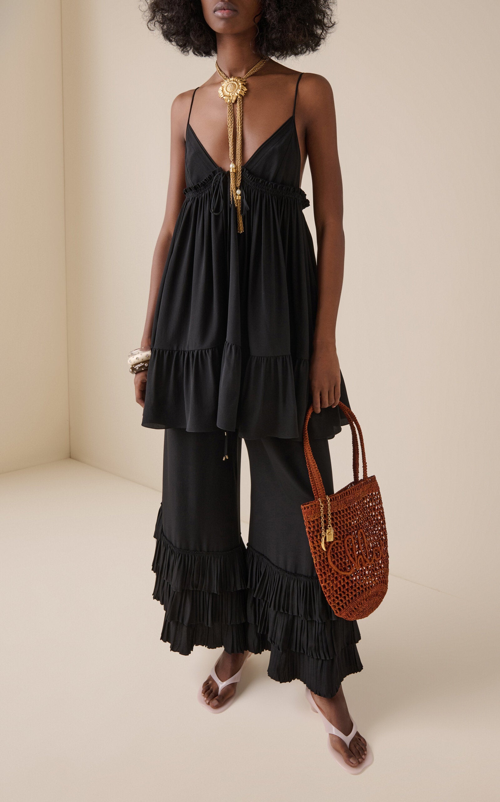 Ladies' Spring And Summer Vacation Cape-Detailed Roma Layered Dream Organic Silk Crepe Chine Mini DressMini Dress