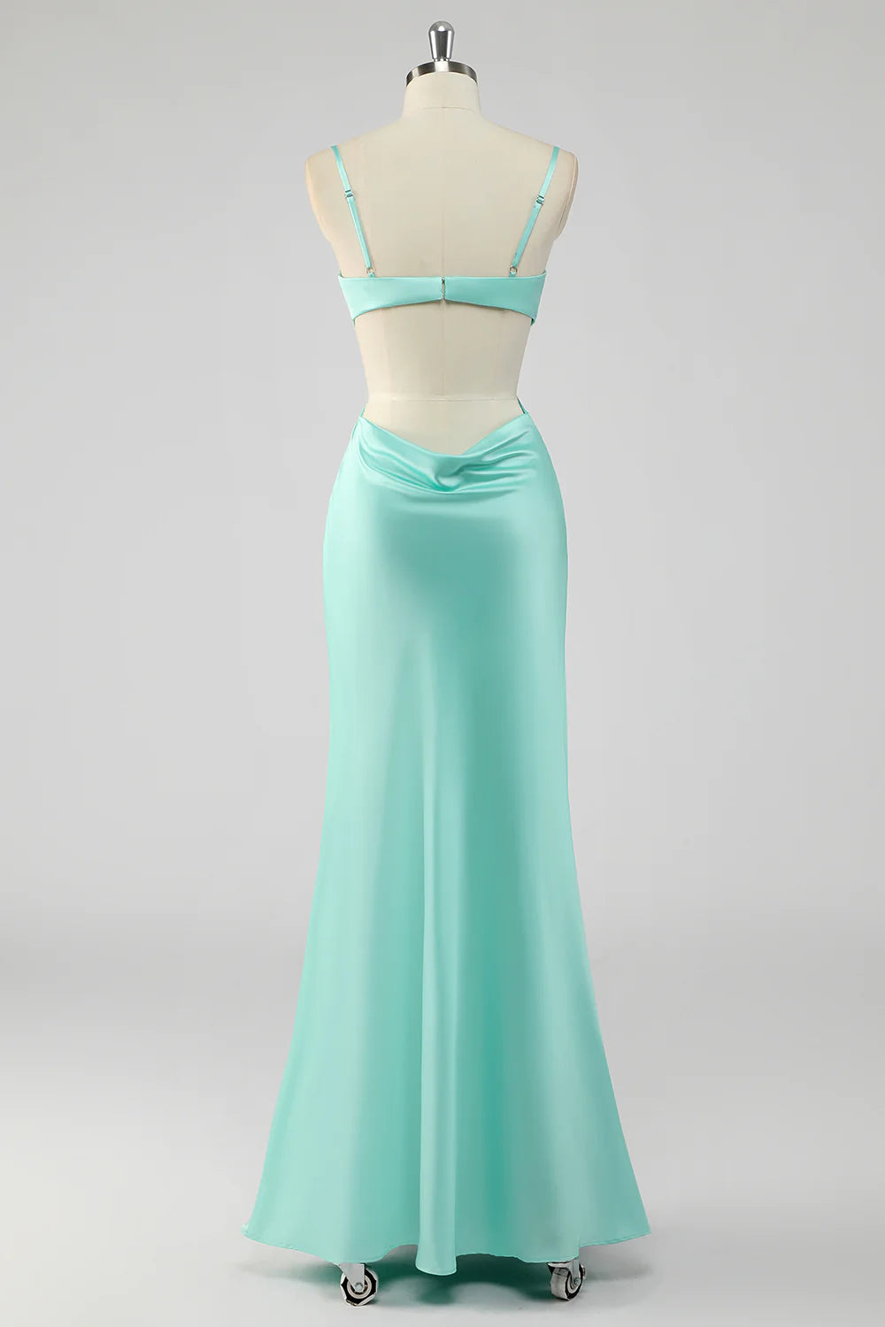 Mint Green Sheath Spaghetti Straps Long Bridesmaid Dress with Open Back