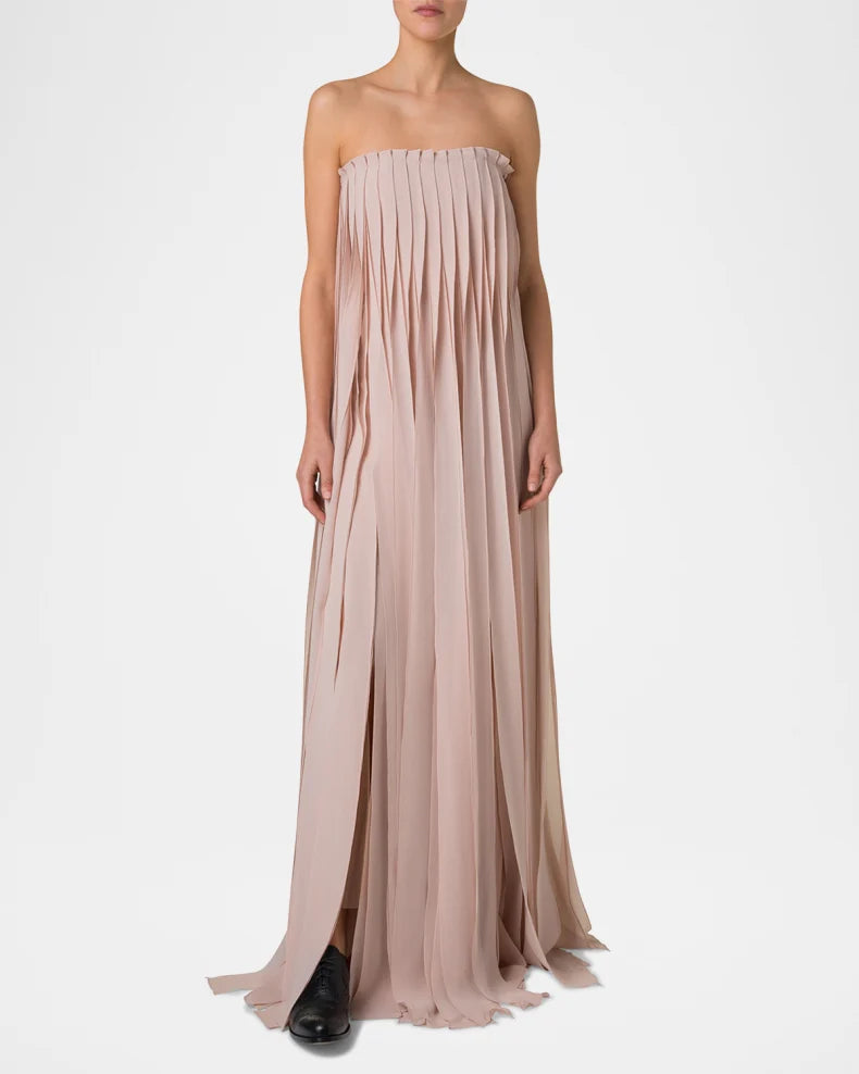 Strapless Silk Georgette Ribbon Gown Charming and unique design Beautiful generous simple