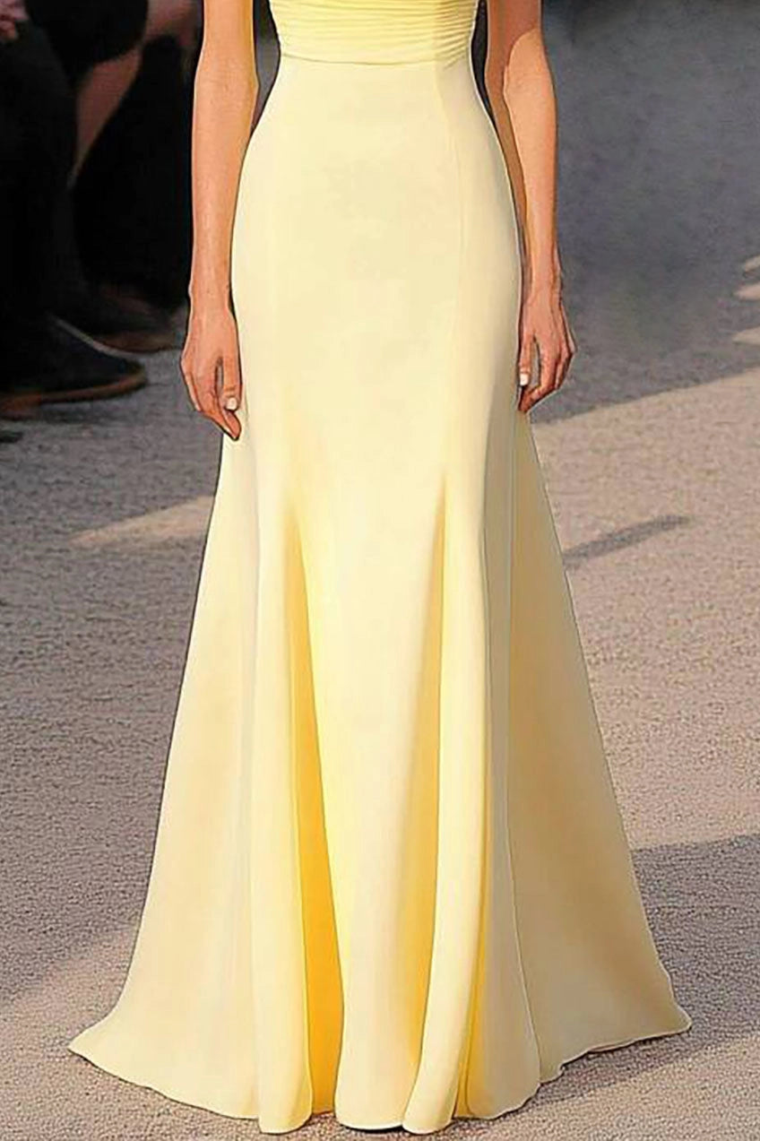 Formal Evening Strapless Dress Light Yellow Classic Floor-length Gown