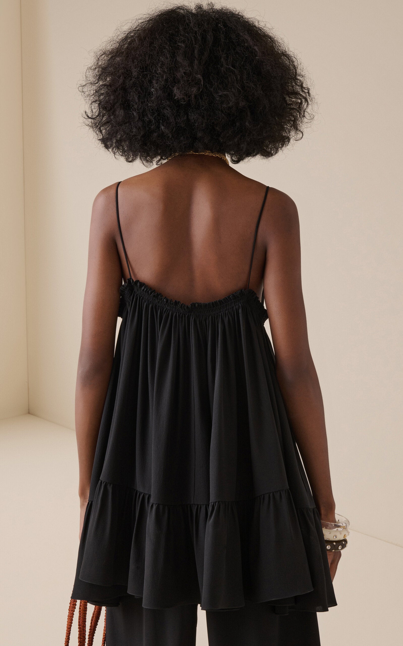 Ladies' Spring And Summer Vacation Cape-Detailed Roma Layered Dream Organic Silk Crepe Chine Mini DressMini Dress
