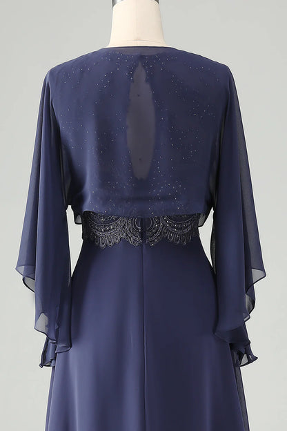 Twilight A Line V Neck Cap Sleeves Mother of the Bride Dress With Beading