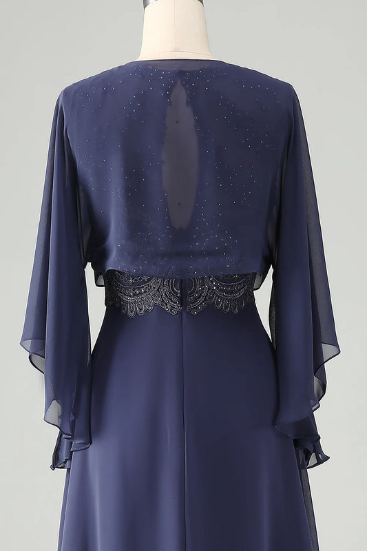 Twilight Mermaid V Neck Beaded Mother of the Bride Dress With Short Sleeves