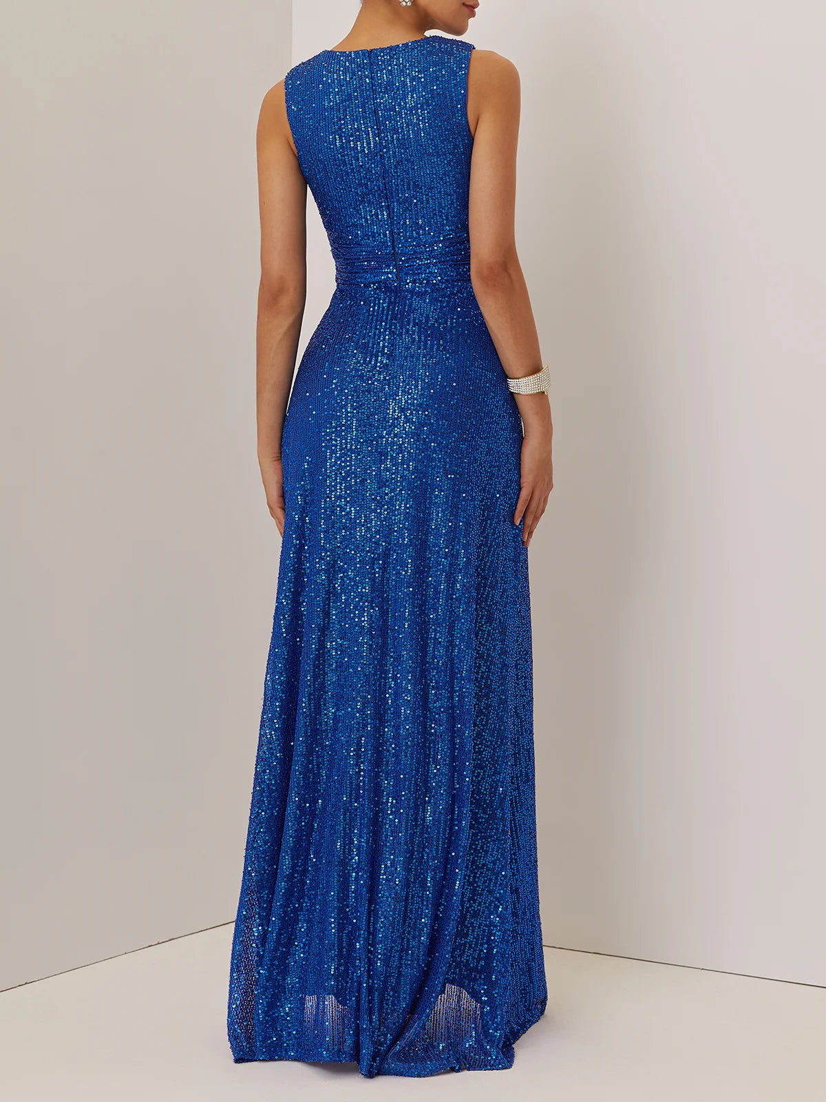 Simple beautiful generous and full of charm Blue Ruched Prom Dress V Neck A-Line Maxi Dress