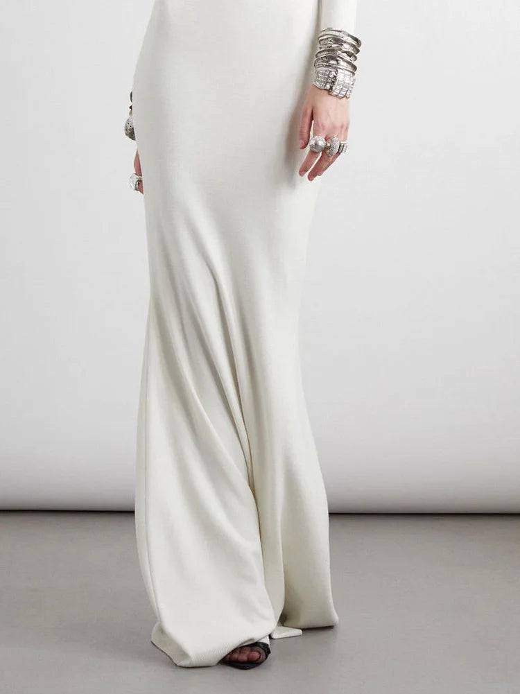 Long Sleeves Skinny Solid Color High Neck Maxi Dresses Simple atmospheric beautiful and unique desi