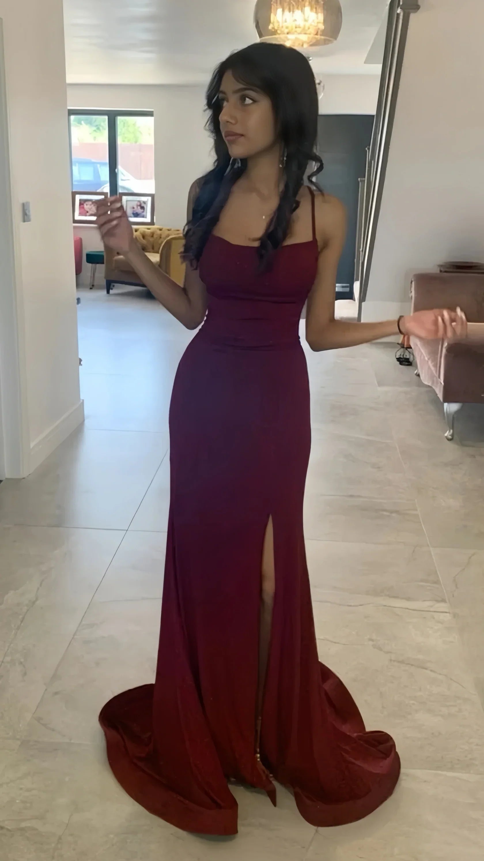 Glitter Burgundy Mermaid Split Senior Prom Dress Simple atmospheric beautiful and unique desig