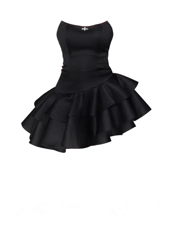 Strapless Black Satin Homecoming Dress 21st Birthday Outfit