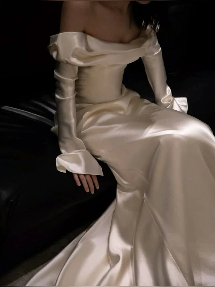 Off Shoulder Long Wedding Dress Princess Bridal Gown