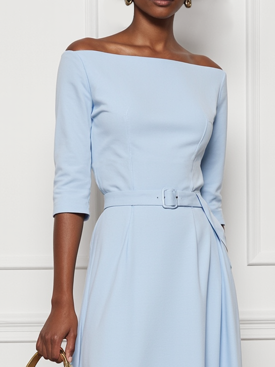 Light Blue Cotton Off The Shoulder Half Sleeve A-Line Maxi Dress simple gentle atmospheric and unique desi Bring summer colors to enhance whiteness ﻿