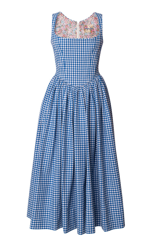 Gingham-Cotton Drop-Waist Midi Dress Full of charm simple and atmospheric