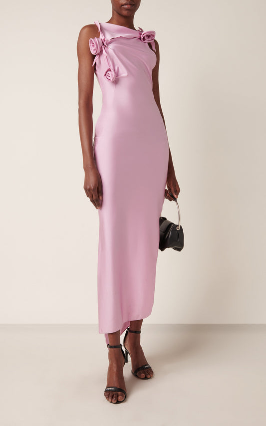 Asymmetric Rosette-Detailed Satin Gown Gentle beautiful and grand