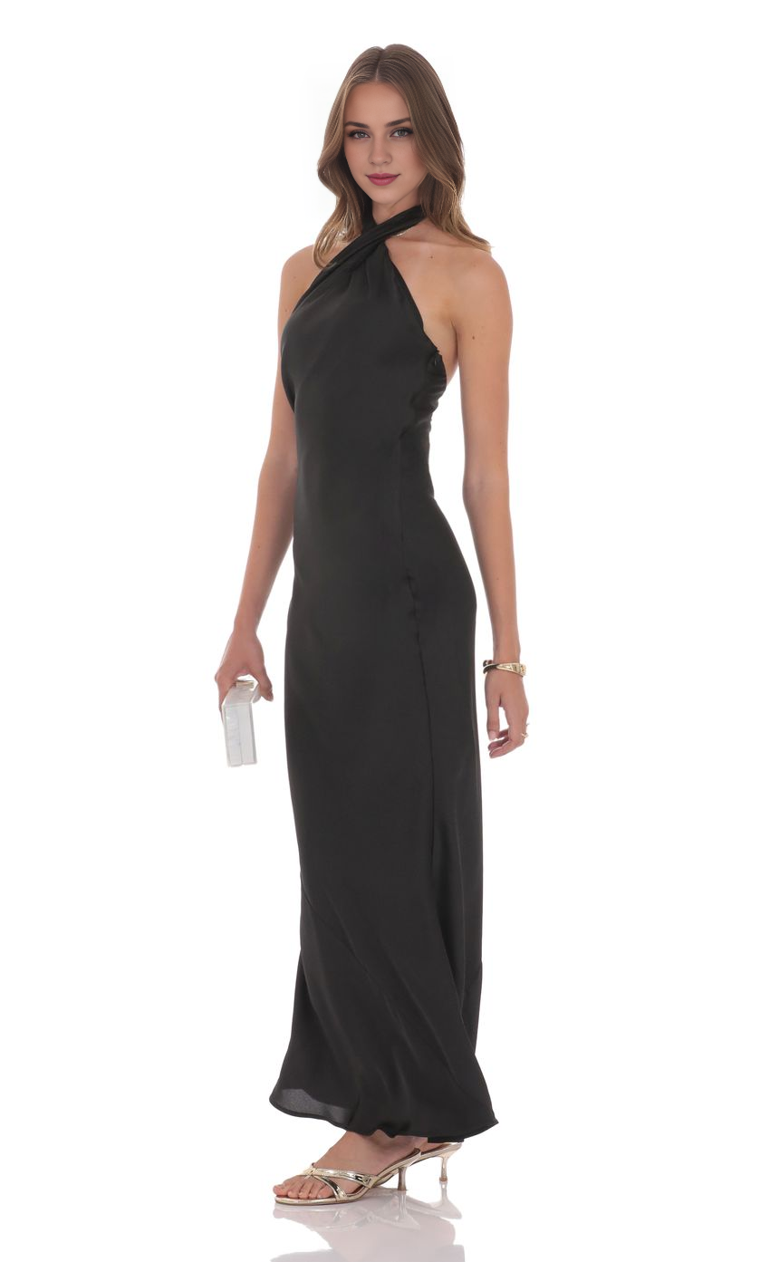 Satin Cross Halter Maxi Dress in Black Simple gentle beautiful and unique design
