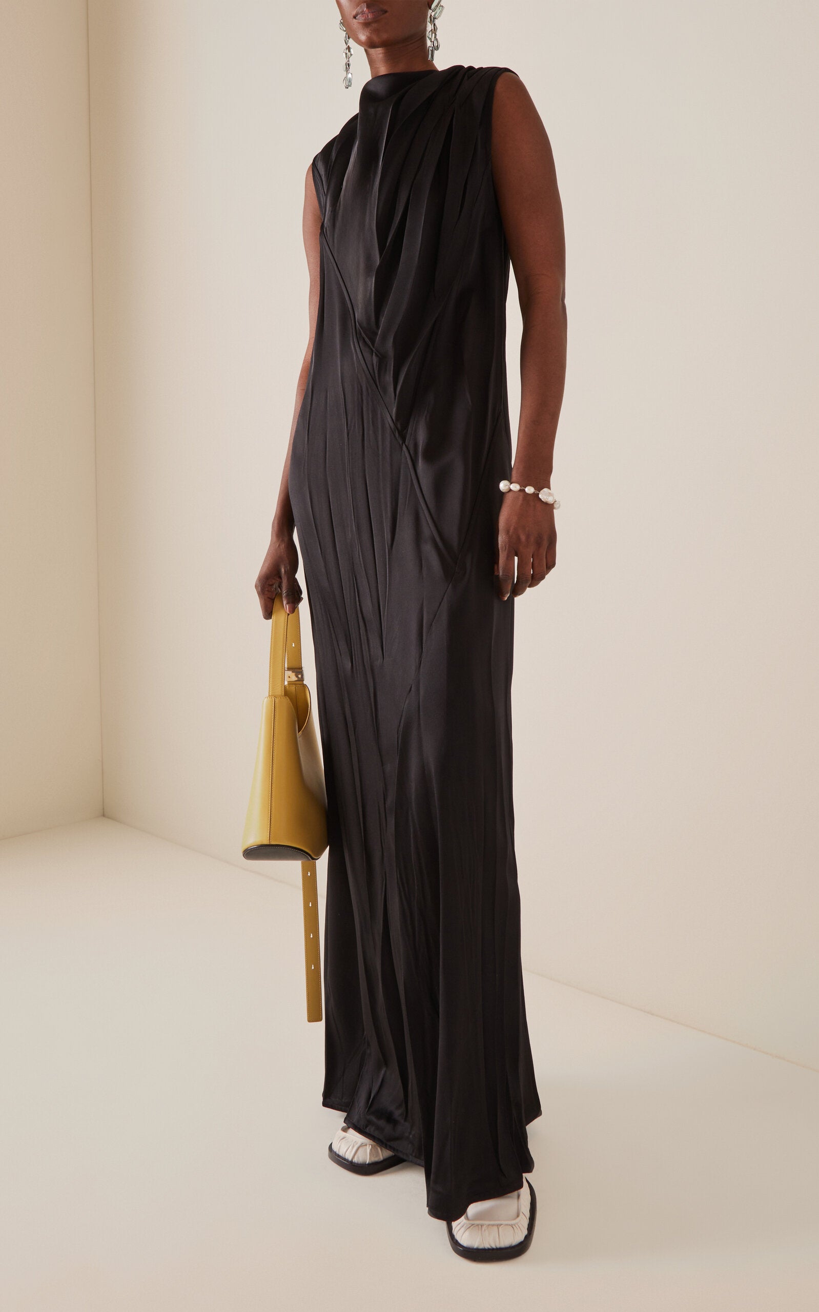 Ladies' Spring And Summer Vacation Cape-Detailed Roma Layered Dream Organic Silk Crepe Chine Mini Dress Column Gown
