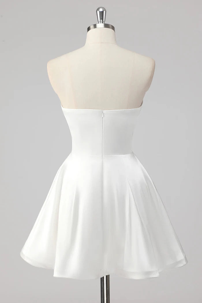 Simple A-Line Strapless Little White Graduation Dress