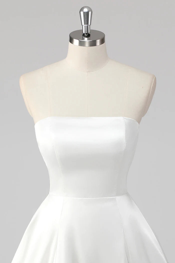 Simple A-Line Strapless Little White Graduation Dress