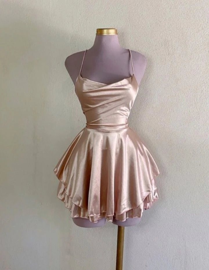 Vintage A line Champagne Birthday Outfits Satin Homecoming Dress