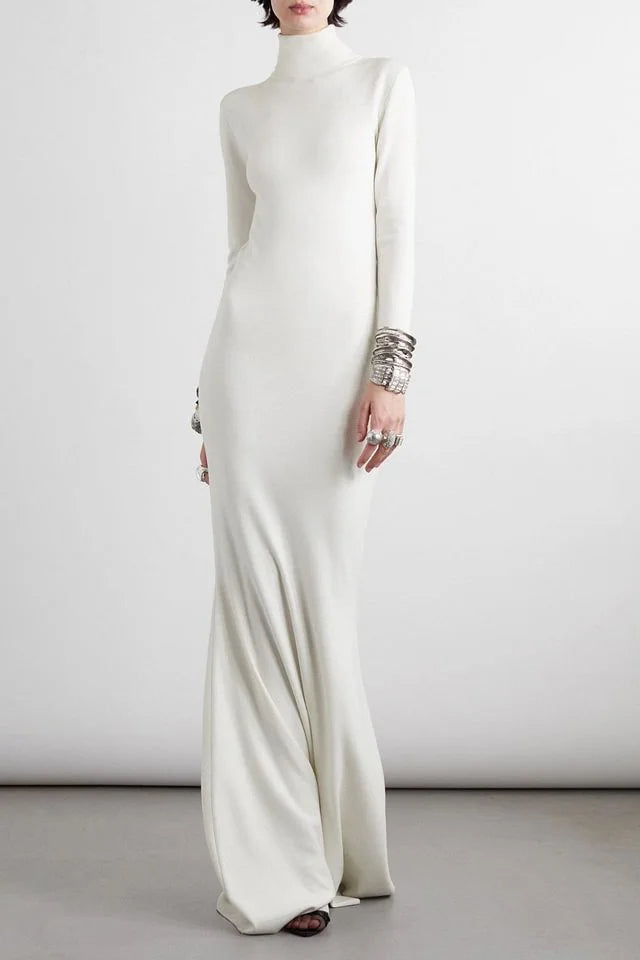Long Sleeves Skinny Solid Color High Neck Maxi Dresses Simple atmospheric beautiful and unique desi