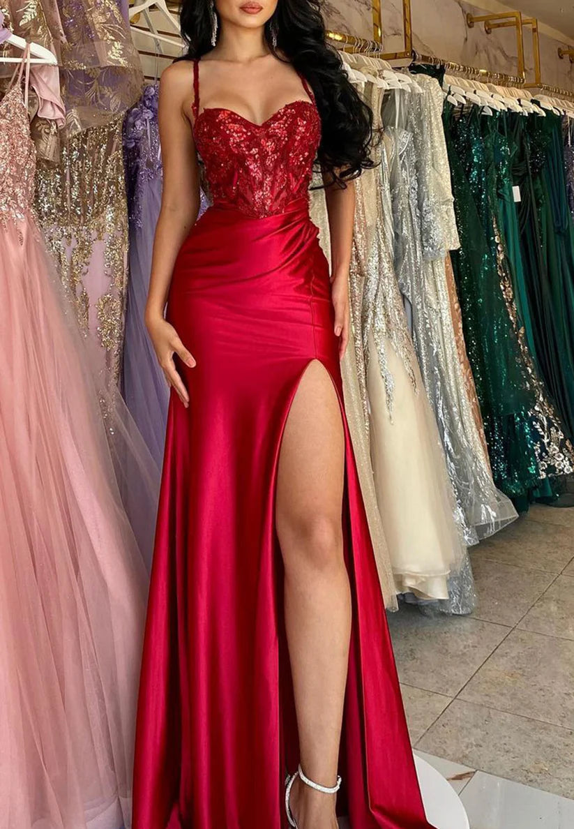 Sweetheart Sleeveless Appliques High Slit Prom Dress Simple gentle beautiful and unique design