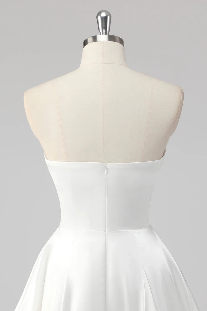 Simple A-Line Strapless Little White Graduation Dress