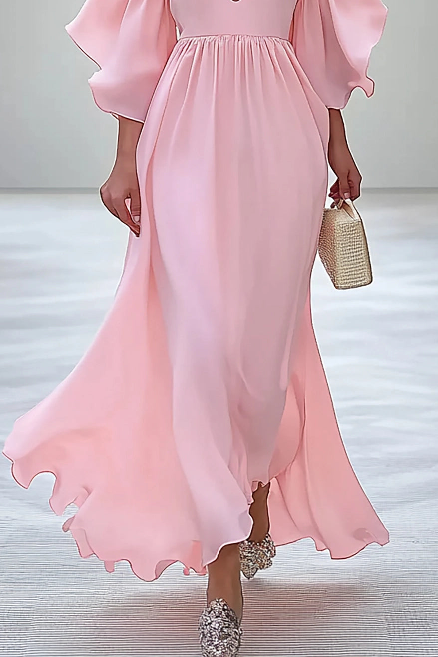 Prom Party Spaghetti Strap Dress Princess Sleeve Deep V Ruffled Long Dress